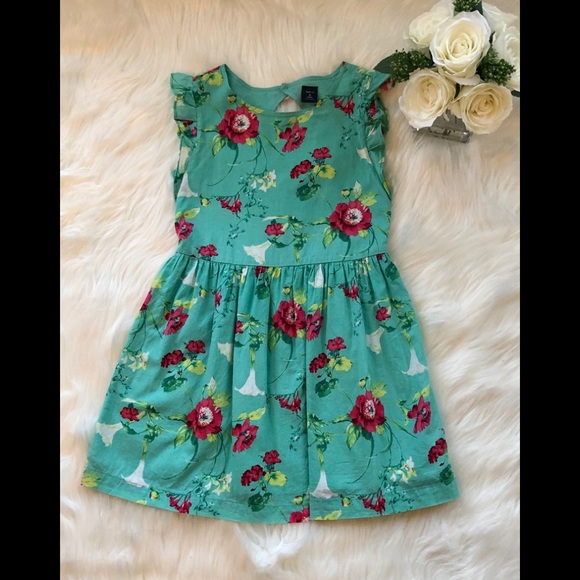 Gap girls dress size 7/8 Spring green floral print - Picture 1 of 7
